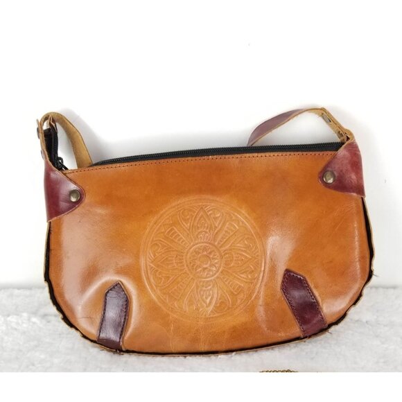 Vintage Boho Leather Brown Clutch Bag With Embossed Mandala Design《309》P - Picture 4 of 7